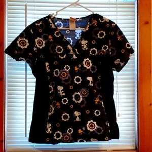 Peanuts brand Snoopy and Woodstock scrub top